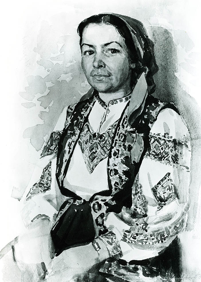 «Народна поетеса і збиральниця українського фольклору Ф. Гулей». 1960-і рр. Папір, акварель